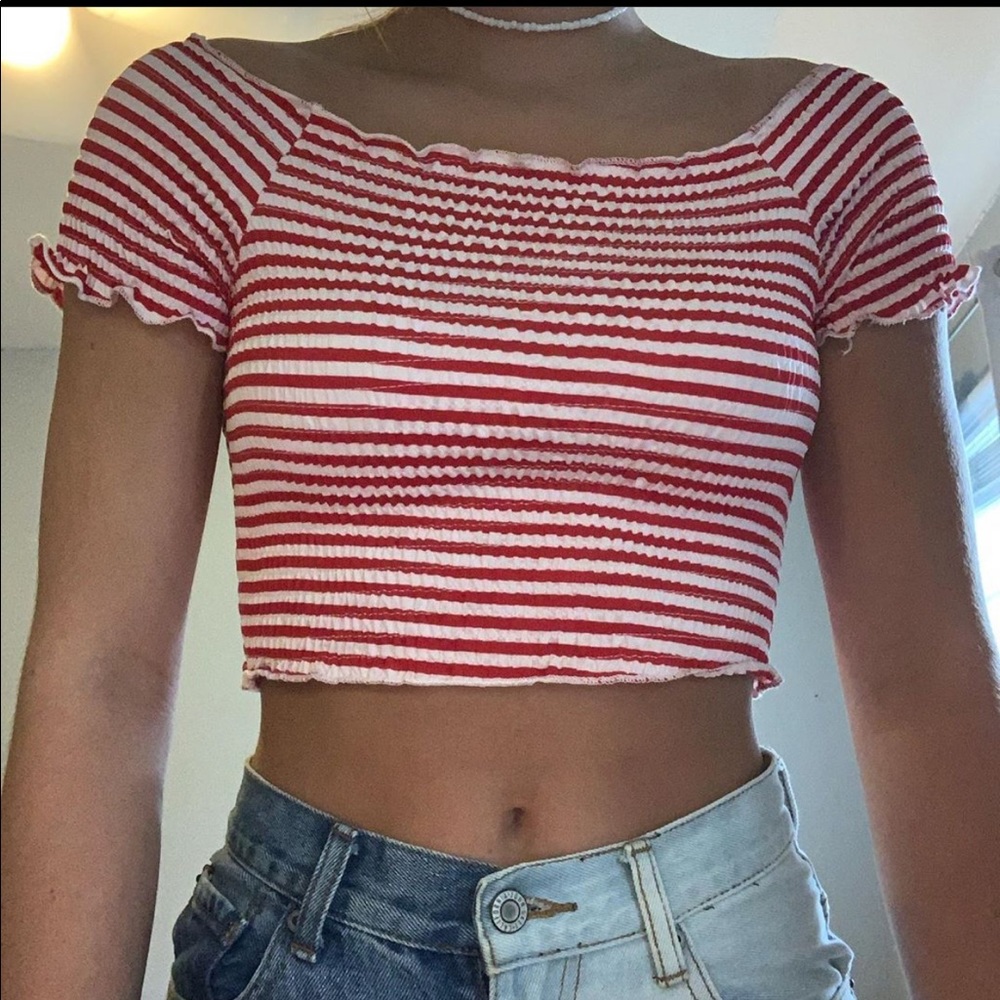 Red and white striped crop top